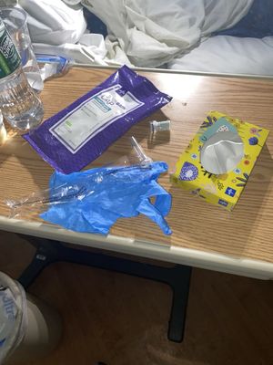 Trash left by nurse all over paitents table