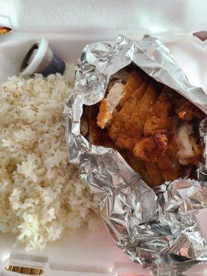 Chicken katsu dinner - salad and miso boxed separately