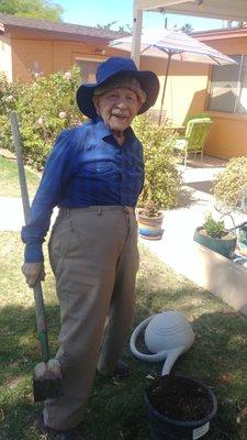 Papa is 104 years old.  He was working in the garden.