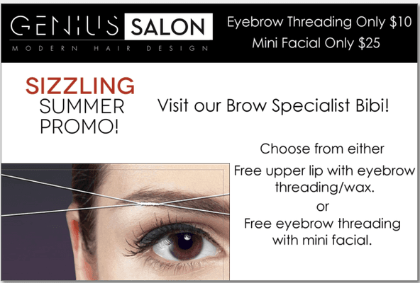 We have a fabulous Brow Bar in our Salon with MAster Threader Bibi! leave with your hair done and the perfect Brow!