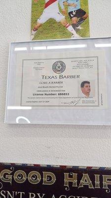 My barber license from texas