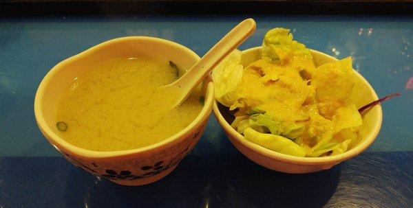 Miso soup and small salad, included in my dinner.