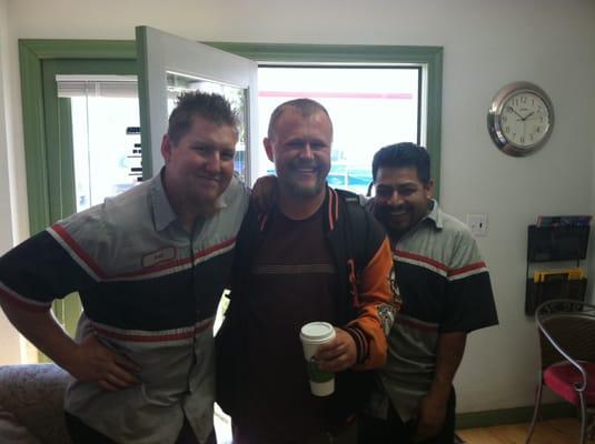 Bret and Misael taking a break with our neighbor Tony, who stops in to say hi all the time