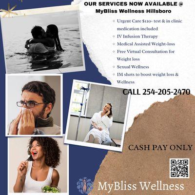 Elevate your well-being through our specialized services: rejuvenating IV infusions, urgent care,  weight loss program, & sexual wellness.