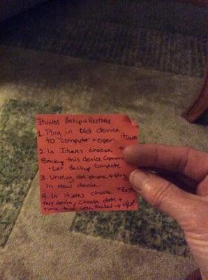 The post it note they sent home with my husband and told him to switch his own info to his new phone