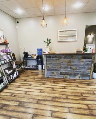 Reception area provides water, coffee, tea  and snacks