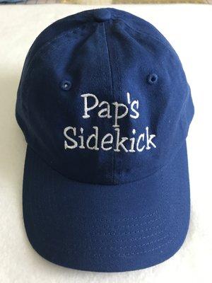 royal blue youth cap - Pap's Sidekick embroidered in white thread