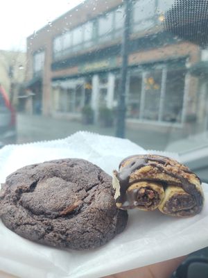 Double chocolate chunk cookie and chocolate rugelach