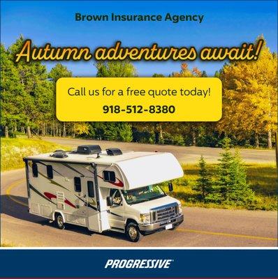 Now is the time to get your new RV, Travel Trailer, ATV, Motorcycle or more covered for the  adventure that's in your future.Give us a call!