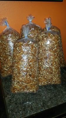 Here's a photo of our bounty of beautiful completely shelled pecans, courtesy of Pecan Ridge Farms.