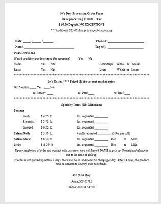 2018 Deer Processing Forms