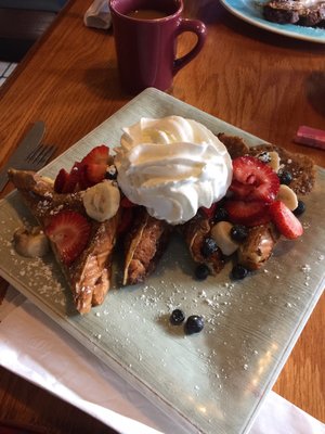 Bavarian stuffed French Toast with Fresh Blueberries, Strawberries and Bananas