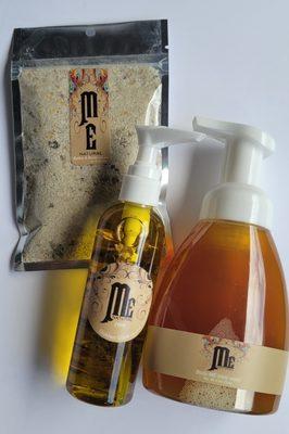 This is a calendula infused skin care combination which includes: body wash, body oil, bath soak.