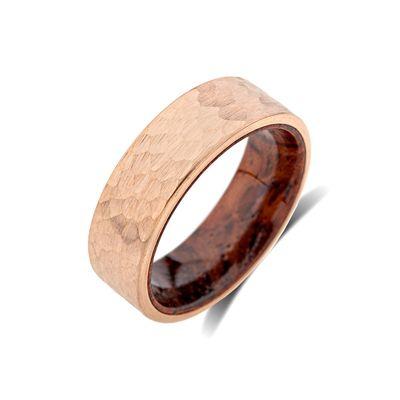 Luxury Bands LA New Rose Gold and Wood Design Tunsten Wedding Bands.