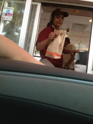 This woman screws up my order pretty frequently, be sure to speak loudly and thoroughly when you order so she doesn't screw up!