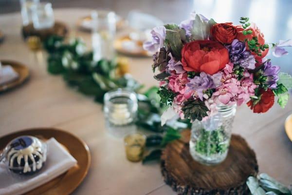 One of the bouquets serving as a centerpiece