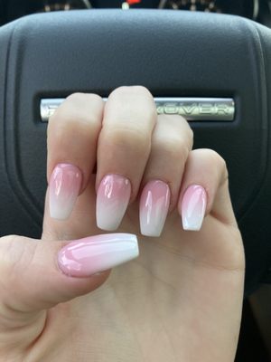 Pink and White French Ombré Nails! By: Michelle @ Super Nails.