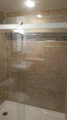 Custom Shelf in Shower with Glass Inlay