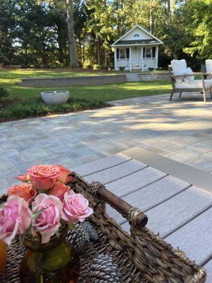 Backyard Patio with small bubbling fountain