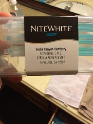 Whitening gels from Dr. M that work great.