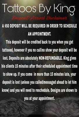 Deposit & Appointment Disclaimer. Read Carefully.