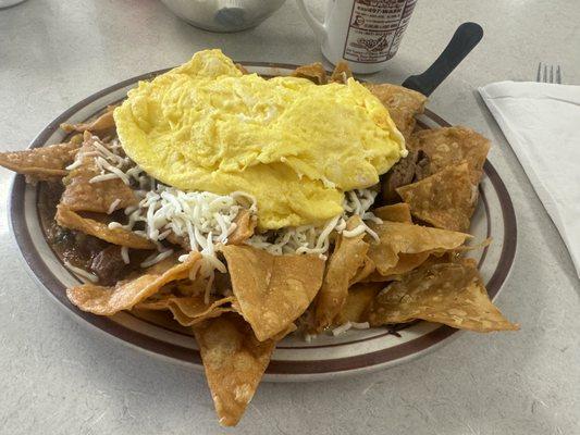 Chilaquiles with scrambled eggs