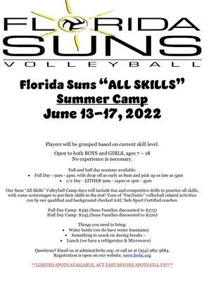 Suns All Skills camp registration is open!!