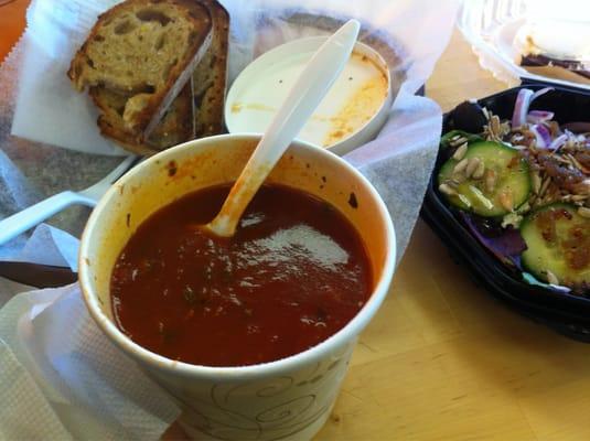 THE best tomato basil soup I have ever had!  And if u like sunflowers you must try their salad!