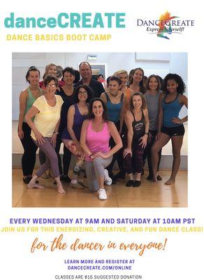 danceCREATE's Dance Basics Boot Camp Online Schedule- July 10, 2020