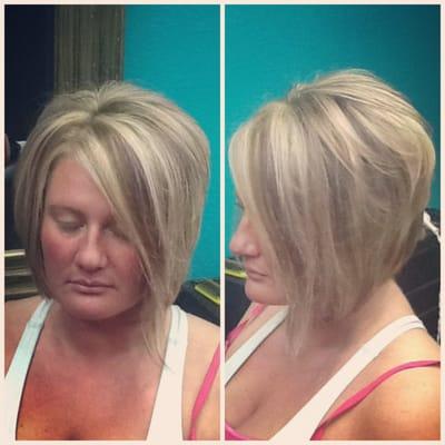 Assymetrical bob haircut and color by Jamie Murray