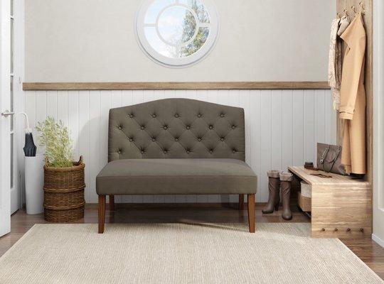 Camel Back Upholstered Settee in Fresh Pewter http://bit.ly/2tgRYsh