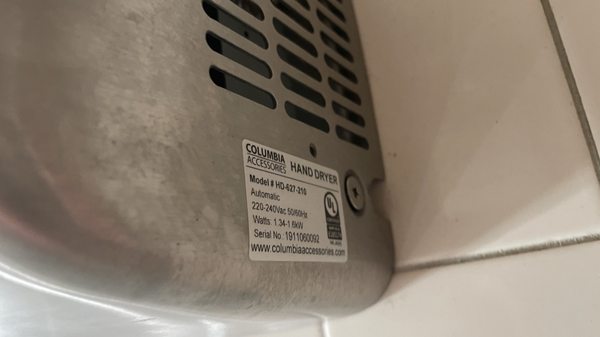 Columbia Vortex hand dryer