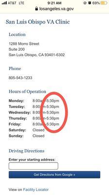 Incorrect hours listed online