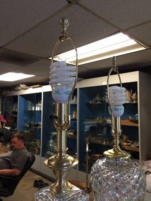 My beautiful refinished Waterford Brass Crystal Lamps