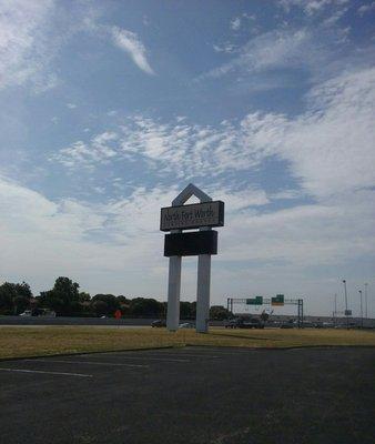 A sign of the church that can be viewed right off I-35.