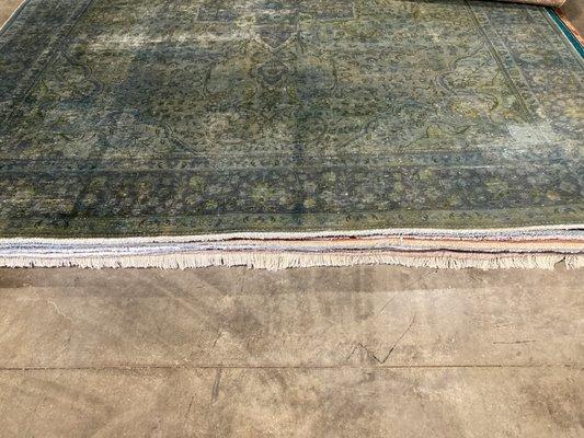 Vintage, Washed Touches of Green Rug, Handknotted Persian