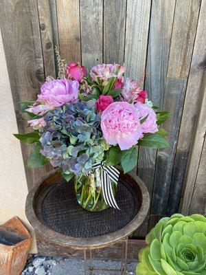 Peony vase arrangement