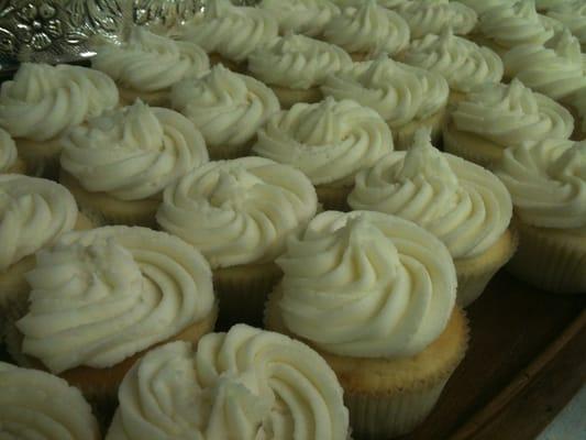 White cupcakes made by students at Auguste Escoffier School of Culinary Arts.