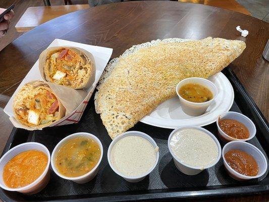 Our dosa feast with paneer samosa wrap