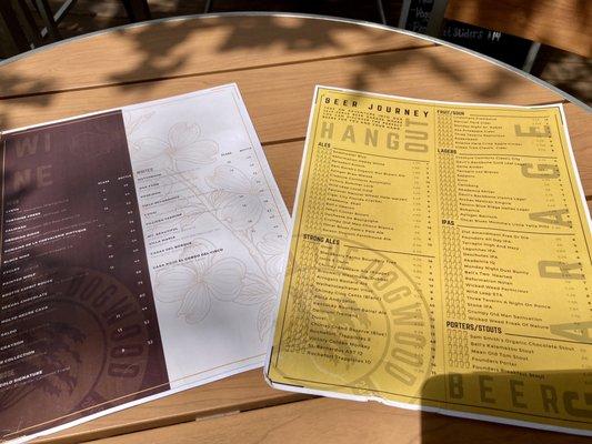 Beer and wine menus