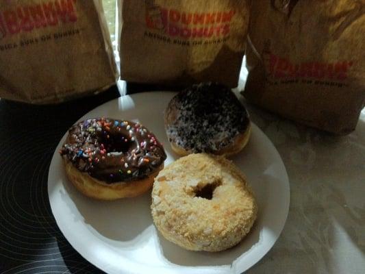 Dunkin' Donuts - chocolate glazed, coconut crumb, & Oreo