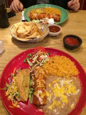 Beef taco and chicken enchilada