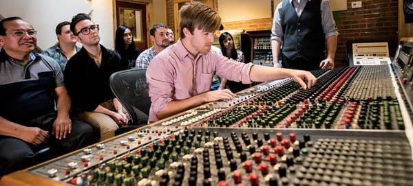 A student learning audio engineering on our Trident Series 60 Console