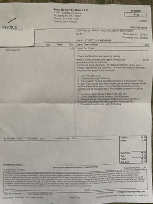 Used car inspection form