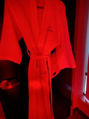 Robe provided for comfort in the sauna room