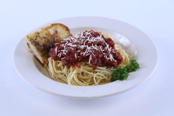 Yummy Meat Sauce Spaghetti and Garlic Bread.