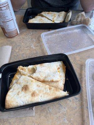 Chicken quesadilla and beef quesadilla