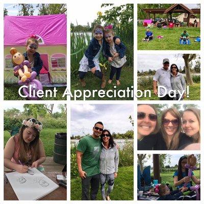 Beautiful day at Lodi lake today celebrating our clients! We had face painting, balloon twisting, a caricaturist, a yoga class.