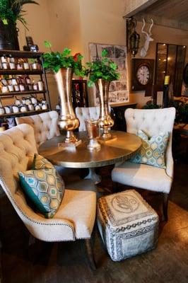 Metal Table with Vases and Chairs with Ottoman, Los Gatos CA Furniture.