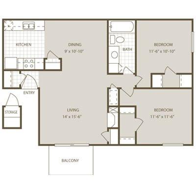 Greenacres Village apartments - C floor plan.  2 bedroom / 1 bath